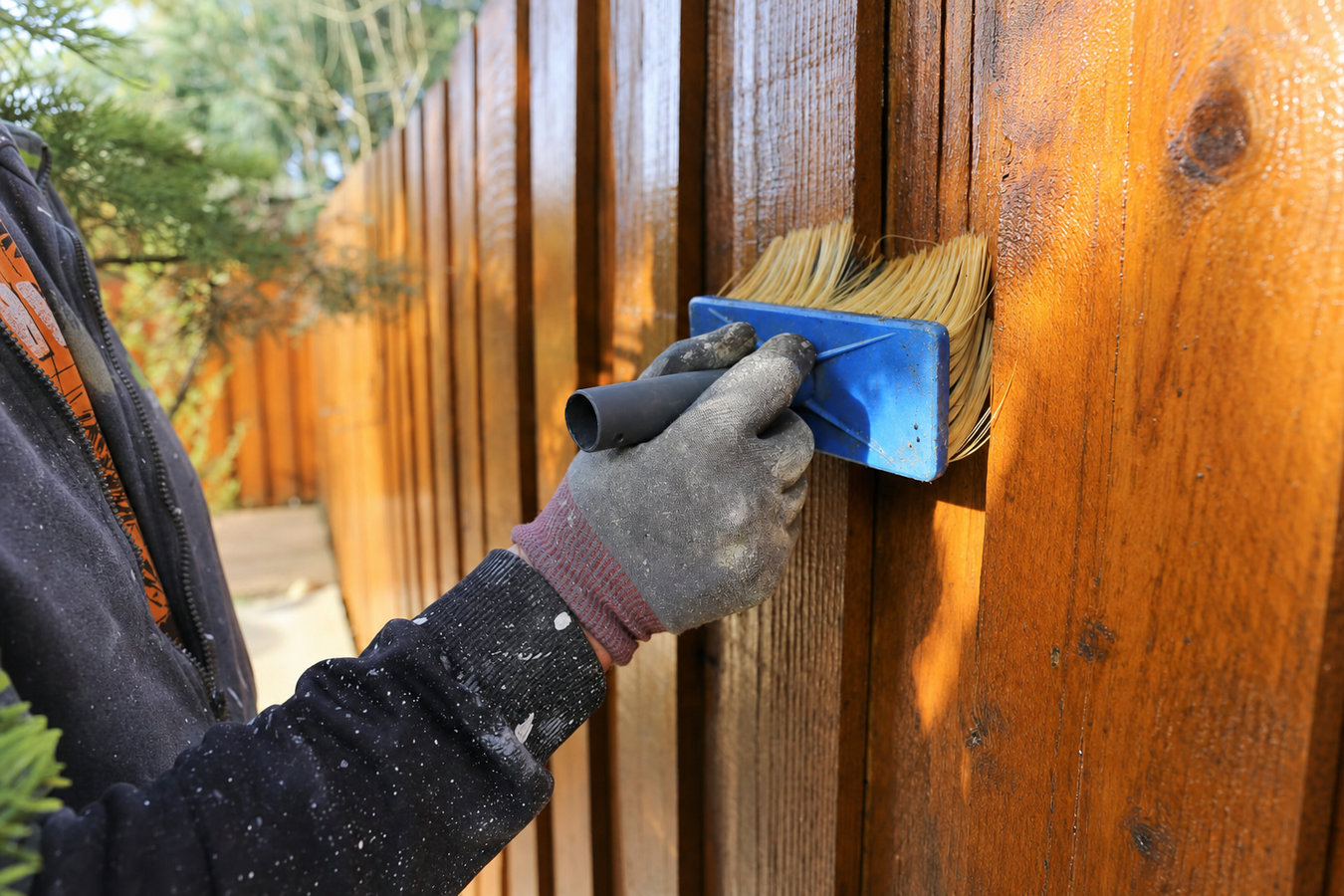 Fence staining and sealing